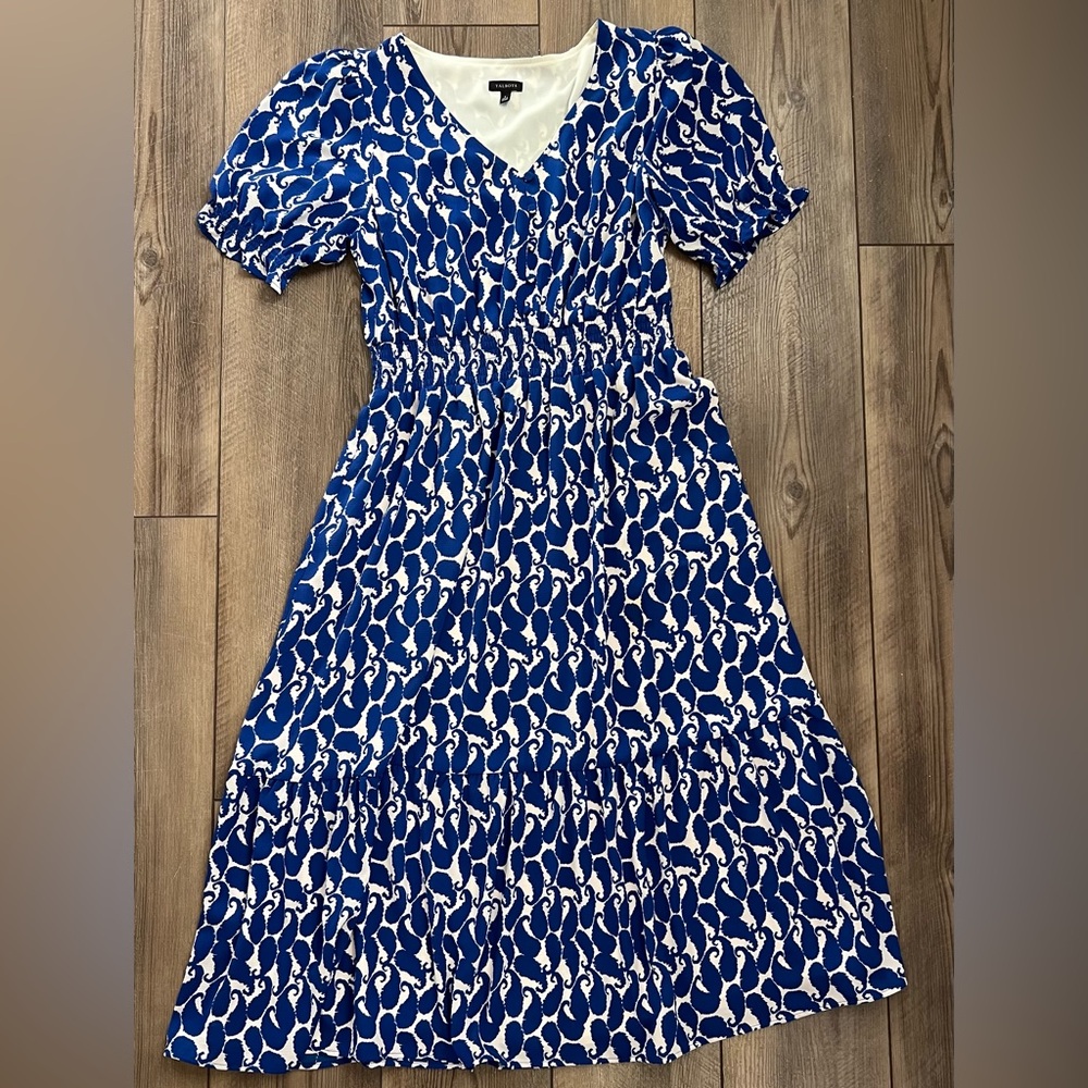 Talbots STRETCH CREPE SMOCKED MIDI DRESS - SHADOW PAISLEY Sz 6